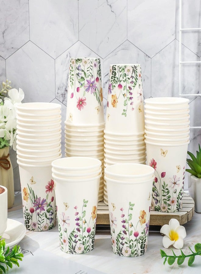 JarThenaAMCS 100Pcs Floral Butterfly Paper Cups 9oz Watercolor Flower Disposable Drinking Cups Spring Party Cups for Hot Cold Juice Coffee Drink Home Bridal Wedding Shower Shower Party Supplies - Image 4